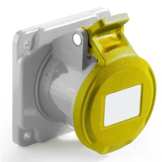 RS PRO Industrial Power Connector 16A 130V IP44 Yellow Panel Mount 2P+T IP44