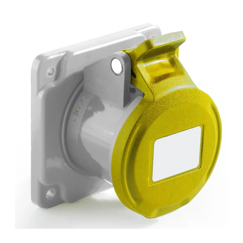 RS PRO Industrial Power Connector 16A 130V IP44 Yellow Panel Mount 2P+T IP44
