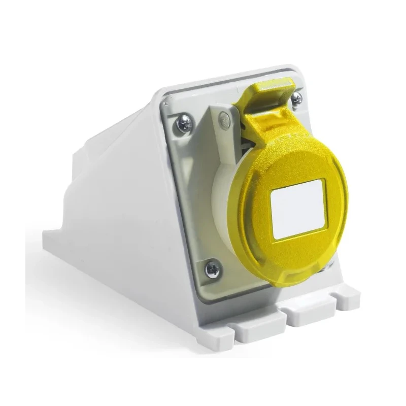 RS PRO Rated At 32A, 130V IP44 Yellow ABS Wall Mount Industrial Power Connector 2P+T IP44