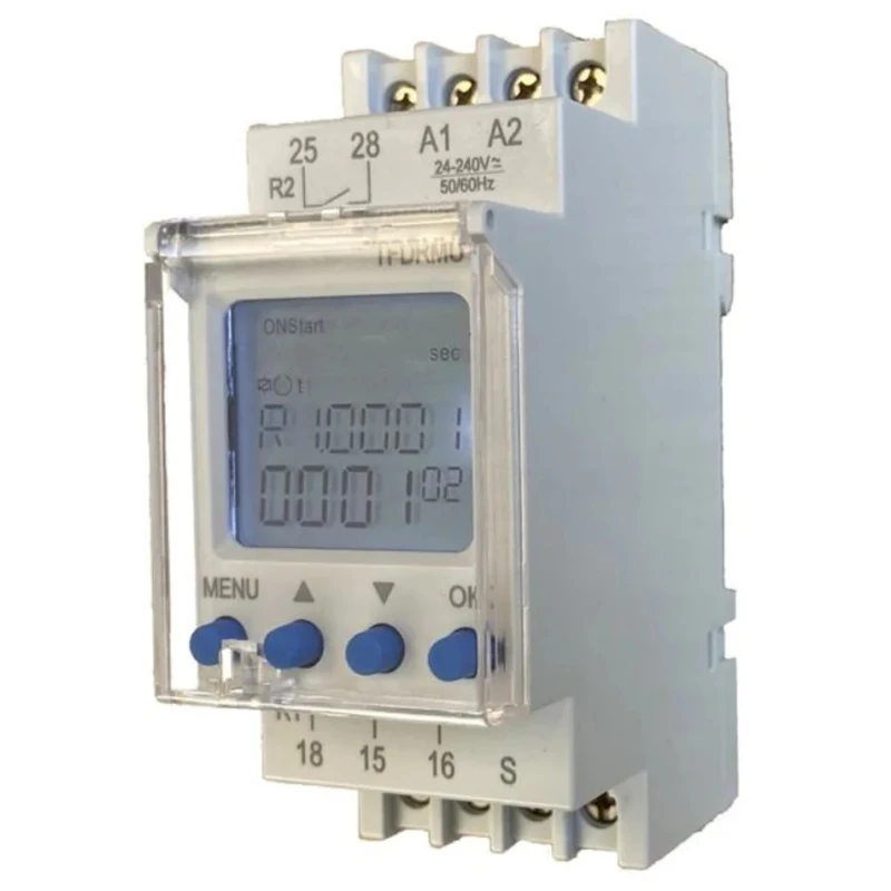 Tempatron TFDR Series DIN Rail Timer Relay, 2-Contact, 24 to 240 V AC, 0 to 9999 s, Multifunction TFDRMU