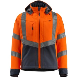 Mascot Workwear Men's Hi Vis Softshell Jacket Orange Navy Size L Water Repellent EN ISO 20471 Class 3 15502-246-14010 L
