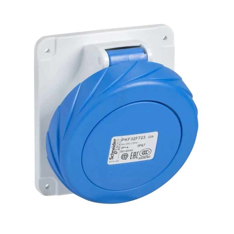 Schneider Electric Panel Mount Socket 2P+PE Rated at 16A 250V IP67 Grey Mureva 