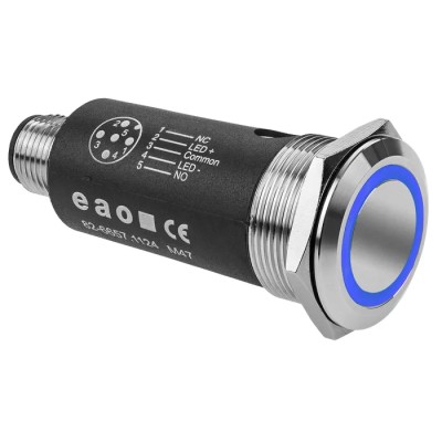 EAO Illuminated Push Button SPDT Latching Panel Mount 22 mm Cutout Blue LED IP65 IP67 35V dc 82-6657.2124