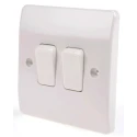 MK Electric White 2 Way Rocker Light Switch 2 Gang 10A Flush Mount Logic Plus K4872 WHI