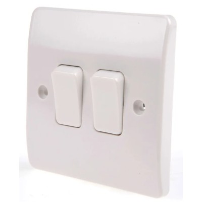 MK Electric White 2 Way Rocker Light Switch 2 Gang 10A Flush Mount Logic Plus K4872 WHI