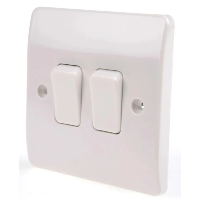 MK Electric White 2 Way Rocker Light Switch 2 Gang 10A Flush Mount Logic Plus K4872 WHI
