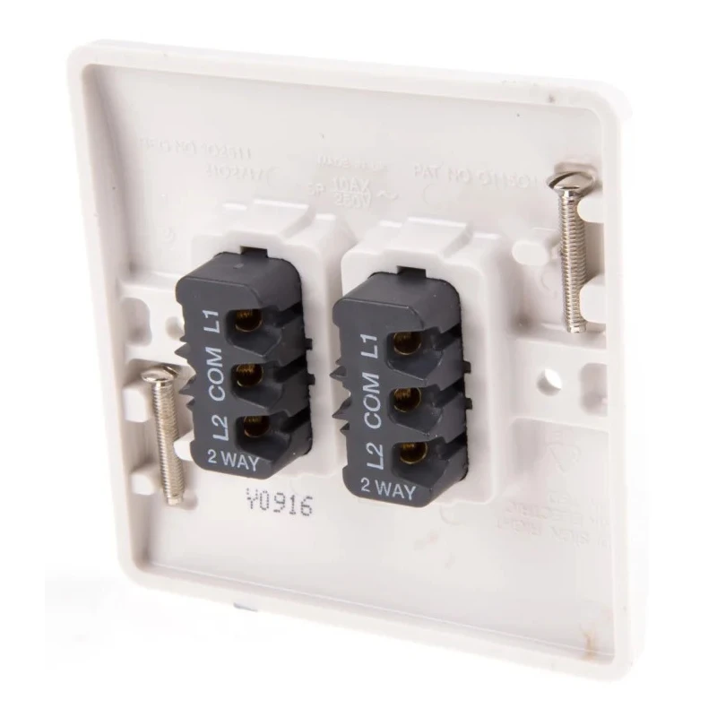 MK Electric White 2 Way Rocker Light Switch 2 Gang 10A Flush Mount Logic Plus K4872 WHI
