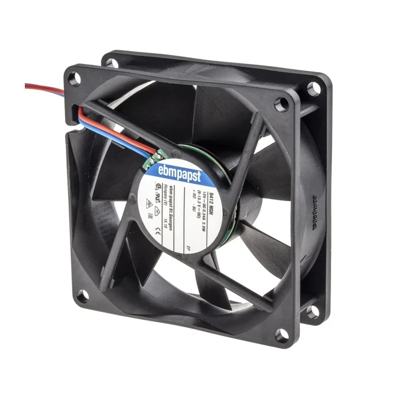 ebm-papst 8400 N Series 12V DC Axial Fan, 79 m³/h Air Flow, 2.8 W Power, 233 mA Max Current, IP68, 80 mm x 80 mm x 25 mm IP68