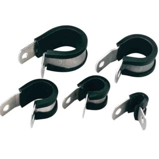 HellermannTyton Aluminium P-Clip with Rubber Coating, 8 mm ID, 16.3 mm Width, 5.2 mm Mounting Hole 211-15070 ALU7C-AL/CR-BK
