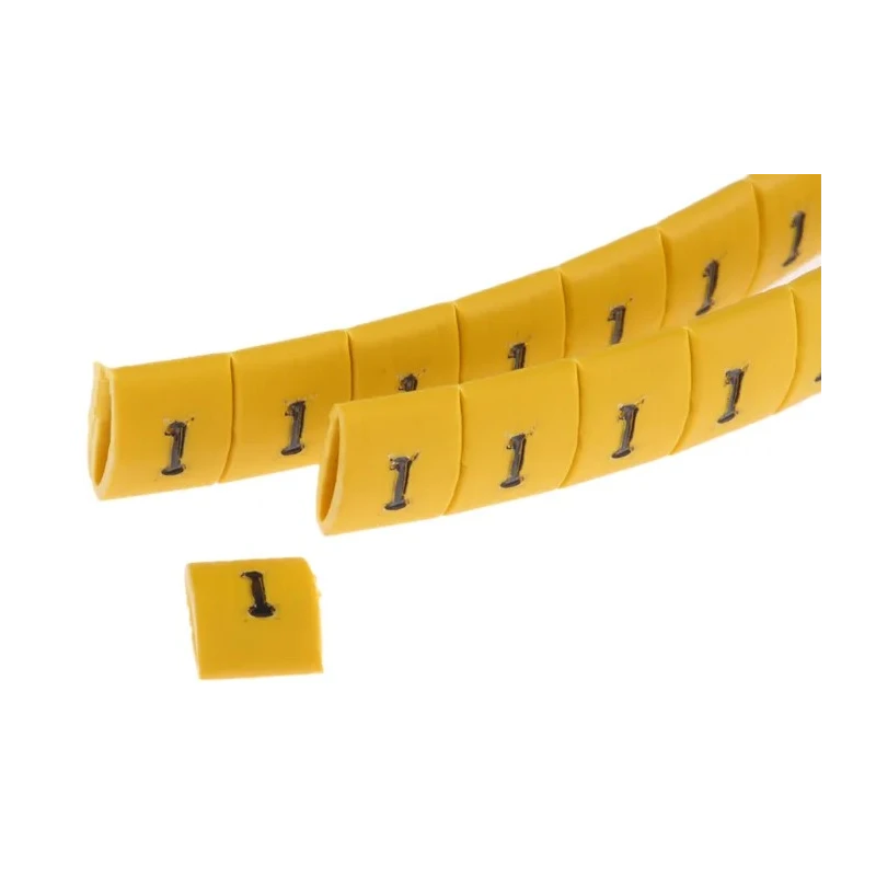 HellermannTyton Ovalgrip Slide-On Cable Marker, Black Legend "1", Yellow Marker, Polyolefin, 1.7 to 3.6 mm Cable 901-10134