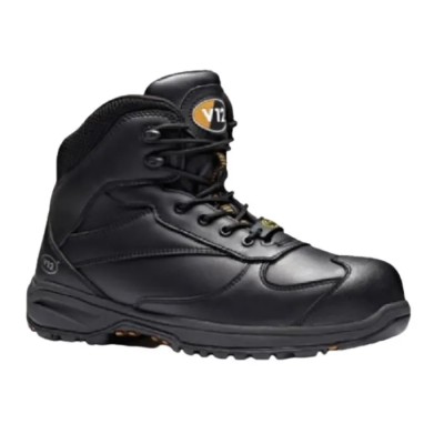 V12 Footwear Black Composite Toe Capped Men's Safety Boots, Size EU 42, Heat Resistant, SRC Slip Resistance, Rubber V1920-08