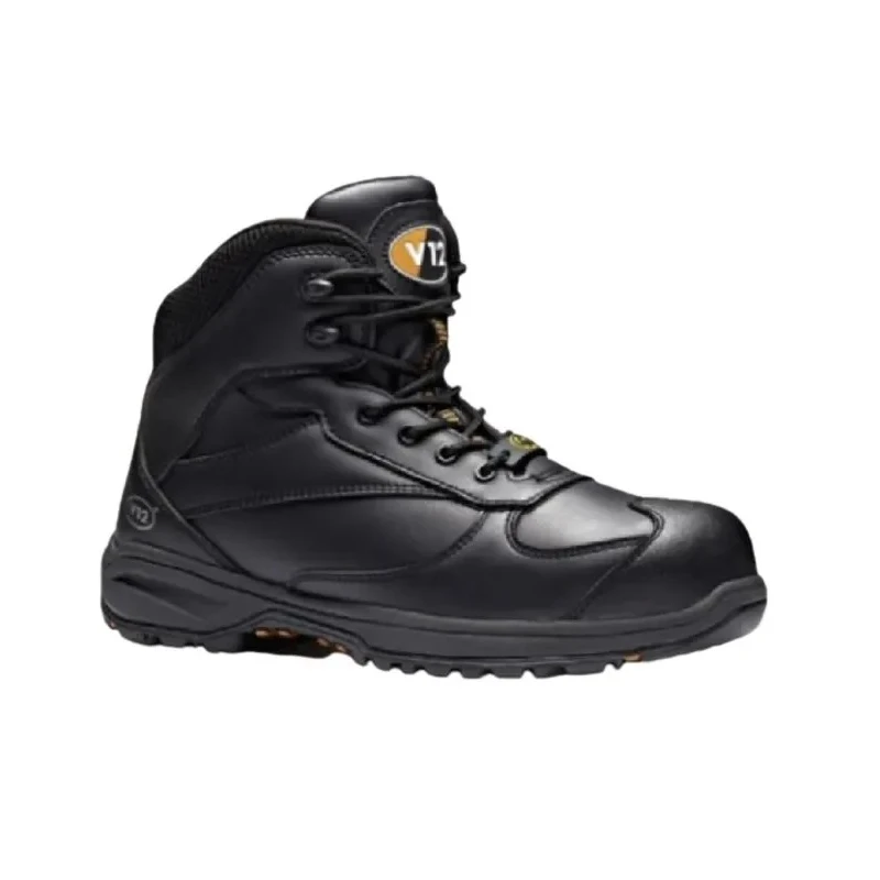 V12 Footwear Black Composite Toe Capped Men's Safety Boots, Size EU 42, Heat Resistant, SRC Slip Resistance, Rubber V1920-08