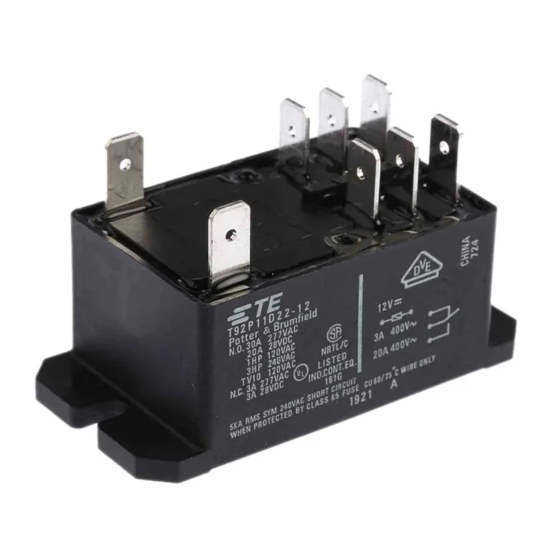 TE Connectivity Flange Power Relay, 12V DC Coil, 30A Switching Current, DPDT, Quick Connect T92P11D22-12 5-1393211-3