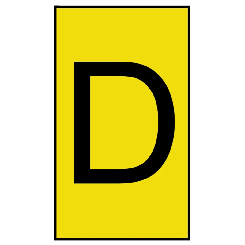 HellermannTyton Ovalgrip Slide-On Pre-Printed Cable Marker, Black Legend "D", Yellow Polyolefin, 1.7-3.6 mm Cable 901-10148