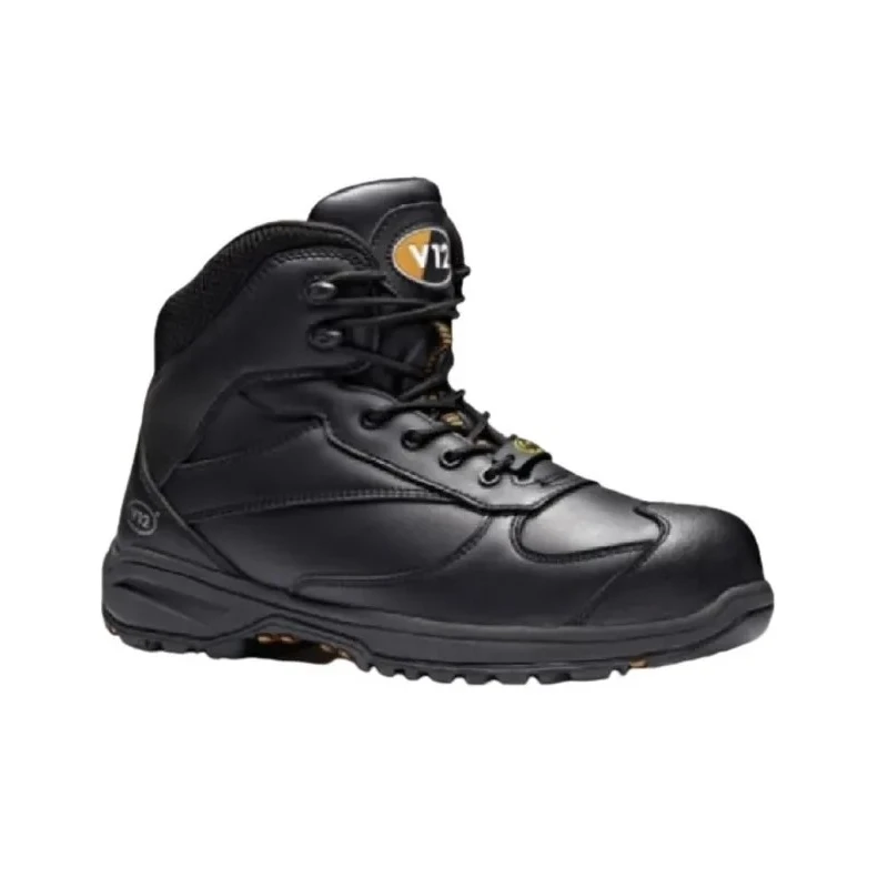 V12 Footwear Black Composite Toe Capped Men's Safety Boots Size UK 10 EU 44 Heat Resistant SRC Slip Resistant V1920-10
