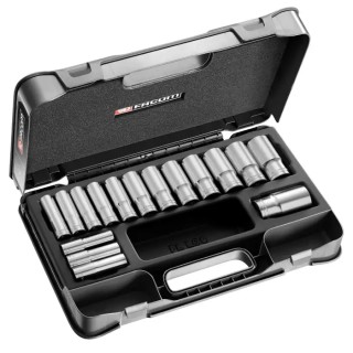Facom 16-Piece 1/2 in 6 Point Long Reach Socket Set Chrome Vanadium Steel S.405AE