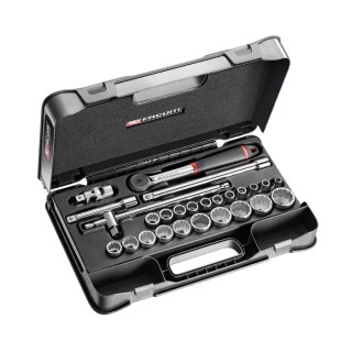 Facom 26-Piece 1/2 in 12 Point Socket Set with Ratchet, Extensions, Joint, Sliding Handle S.161-4P12
