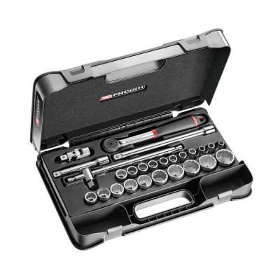Facom 26-Piece 1/2 in 12 Point Socket Set with Ratchet, Extensions, Joint, Sliding Handle S.161-4P12