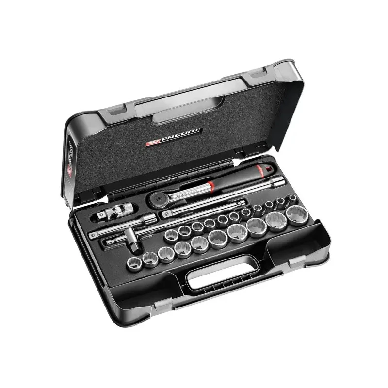 Facom 26-Piece 1/2 in 12 Point Socket Set with Ratchet, Extensions, Joint, Sliding Handle S.161-4P12
