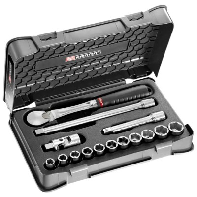 Facom 15-Piece 1/2 in 6 Point Socket Set Chrome Vanadium Steel Bright Chrome Finish SL.161-1P6U