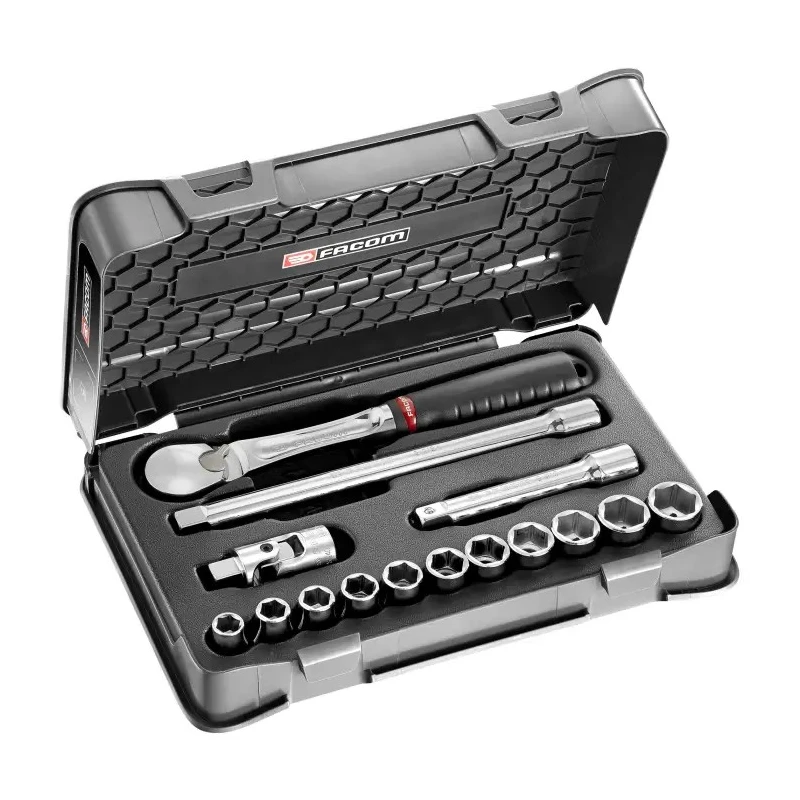 Facom 15-Piece 1/2 in 6 Point Socket Set Chrome Vanadium Steel Bright Chrome Finish SL.161-1P6U