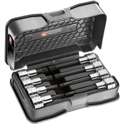 Facom 8-Piece 1/2 in Bit Screwdriver Socket Set Chrome Vanadium Steel Bright Chrome Finish SV.J8B