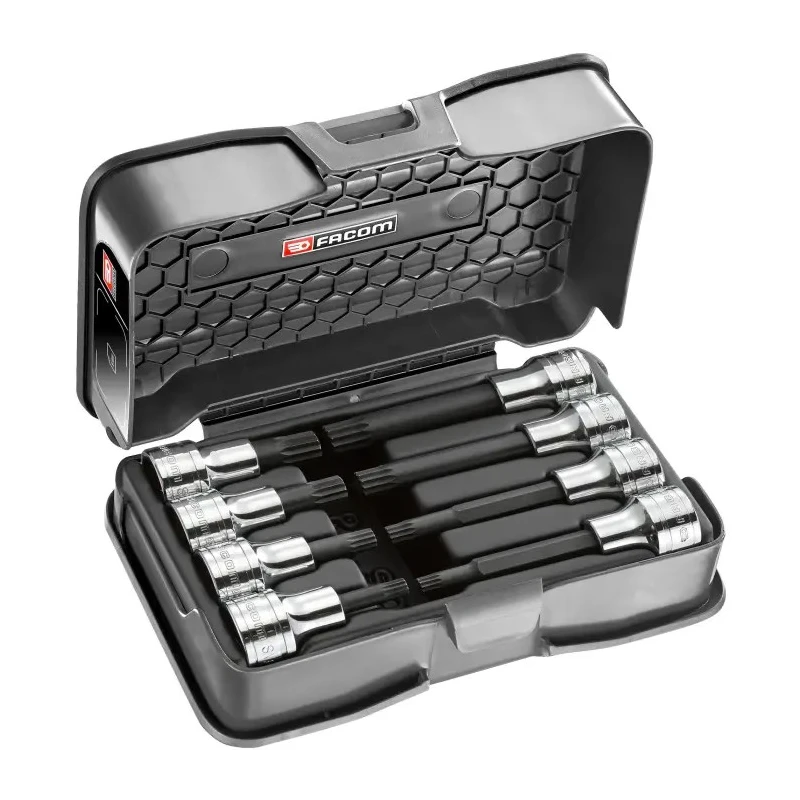 Facom 8-Piece 1/2 in Bit Screwdriver Socket Set Chrome Vanadium Steel Bright Chrome Finish SV.J8B