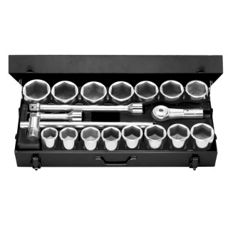 Facom 19-Piece 1 in Hexagon Socket Set Chrome Vanadium Steel Bright Chrome Finish M.431E