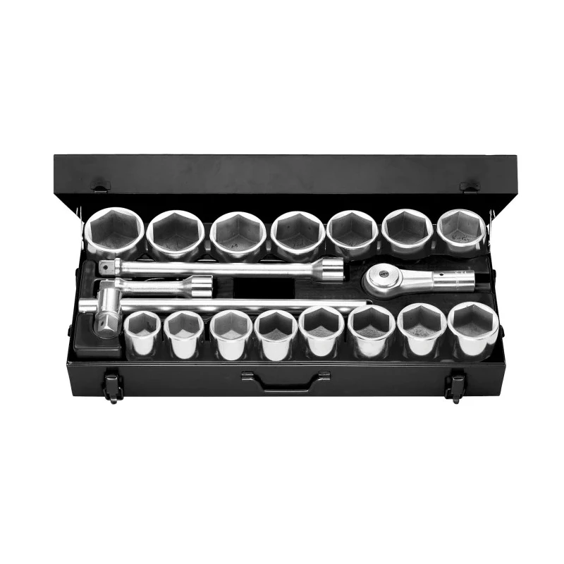 Facom 19-Piece 1 in Hexagon Socket Set Chrome Vanadium Steel Bright Chrome Finish M.431E