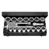 Facom 19-Piece 1 in Hexagon Socket Set Chrome Vanadium Steel Bright Chrome Finish M.431E