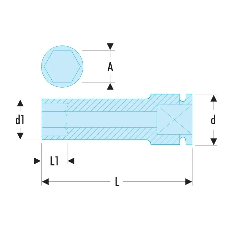Facom 17 mm 1/2 in Drive Long-Reach Metric Thin-Wall 6-Point Impact Socket Chrome Molybdenum Steel Manganese NSB.17