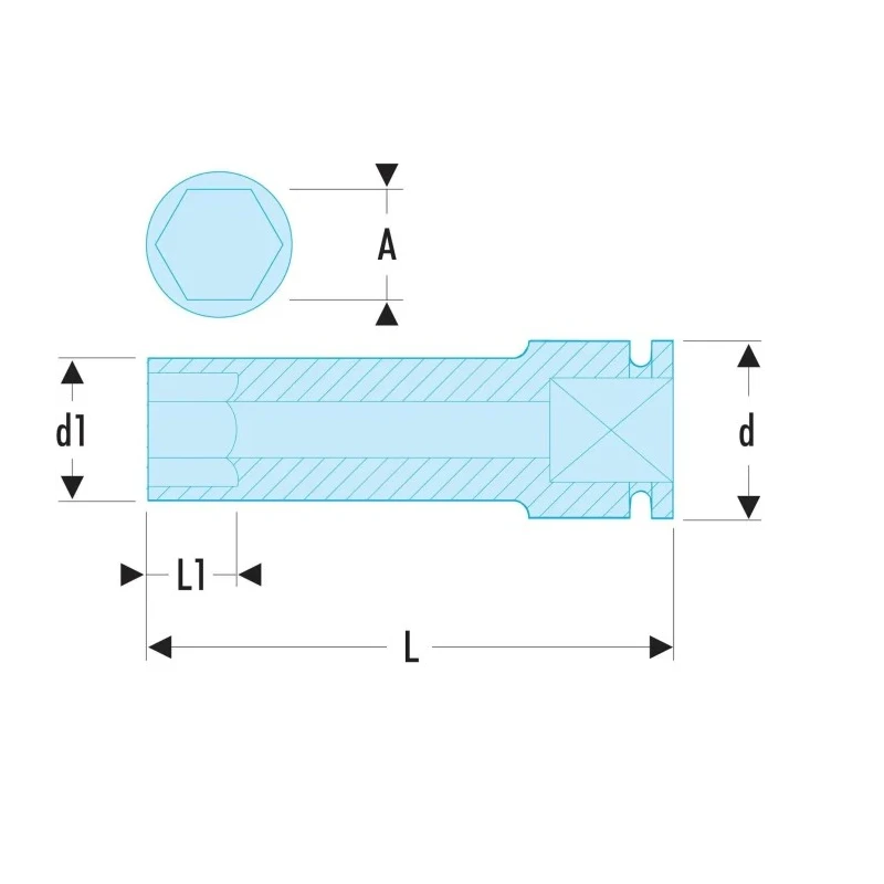 Facom 21 mm 1/2 in Drive 6-Point Impact Socket, Chrome Molybdenum Steel, 80 mm Length NSB.21