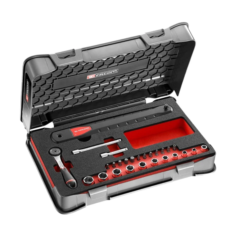 Facom 27-Piece 1/4 in Drive 6 Point Extension Wrench & Socket Set Chrome Vanadium Steel AXS.SJ1