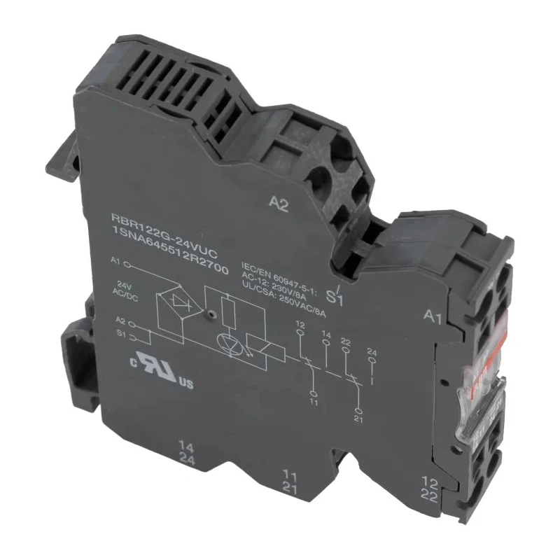 ABB Interface Relay, RBR122G Series, DIN Rail Mount, 24V AC/DC Coil, DPDT Contact Configuration RBR122G