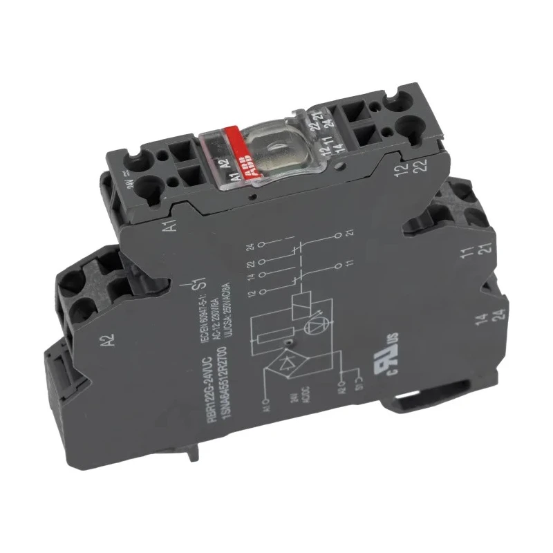 ABB Interface Relay, RBR122G Series, DIN Rail Mount, 24V AC/DC Coil, DPDT Contact Configuration RBR122G