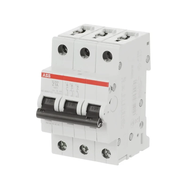 ABB System Pro M Compact S200 Miniature Circuit Breaker 3-Pole 1A Type Z 400V AC 6 kA 2CDS253001R0218 S203 Z 1A - 10 KA