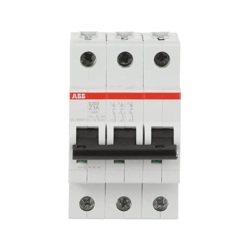 ABB System Pro M Compact S200 Miniature Circuit Breaker 3-Pole 1A Type Z 400V AC 6 kA 2CDS253001R0218 S203 Z 1A - 10 KA