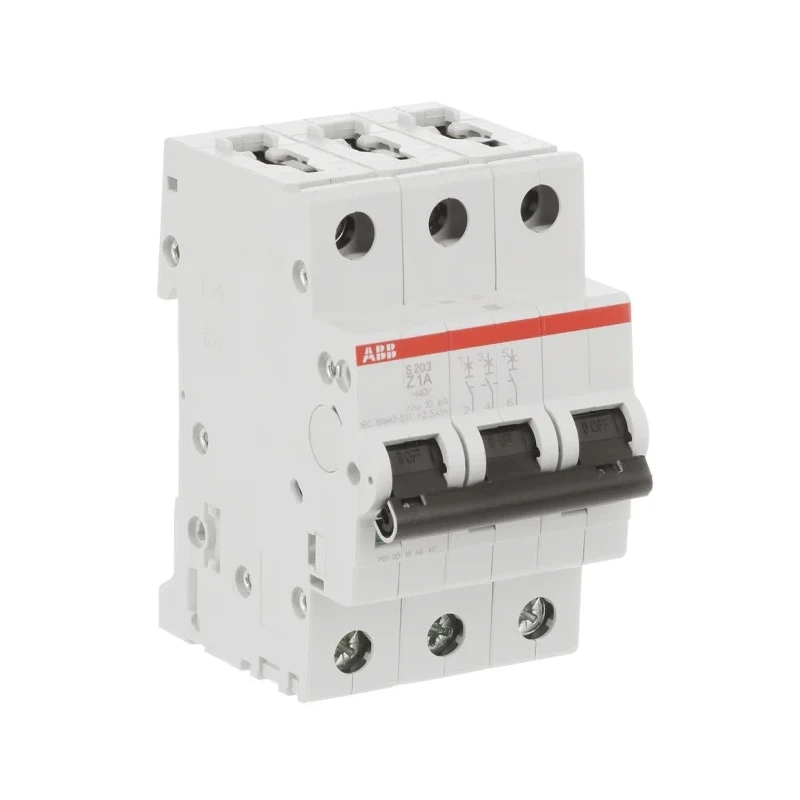 ABB System Pro M Compact S200 Miniature Circuit Breaker 3-Pole 1A Type Z 400V AC 6 kA 2CDS253001R0218 S203 Z 1A - 10 KA