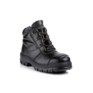 Goliath Black Leather Men's Safety Boots Steel Toe Cap Size UK 8 EU 42 Slip Resistant Polyurethane Midsole Rubber EL170DDR