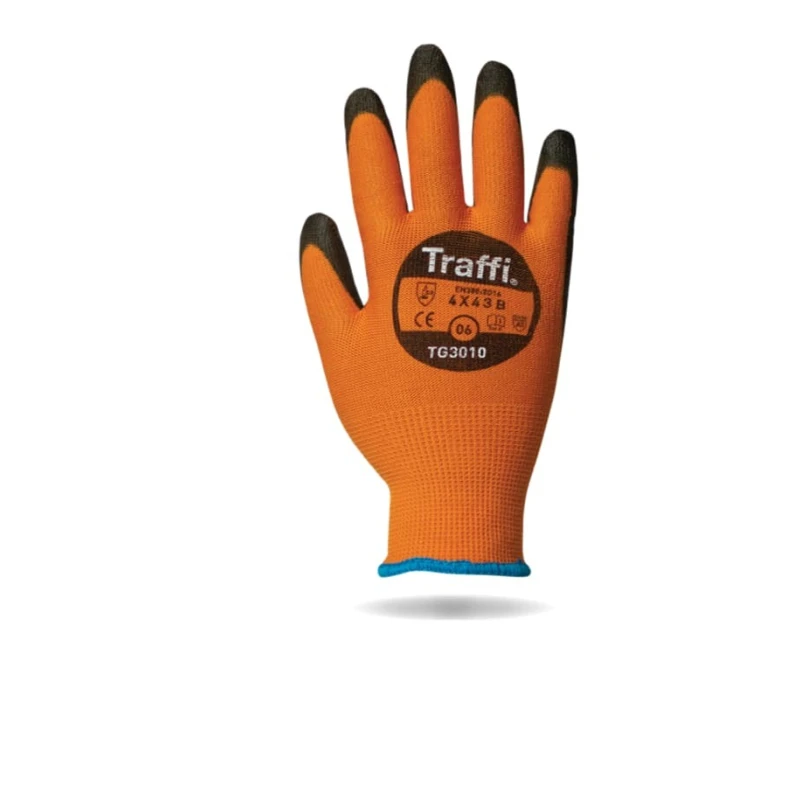 Traffi General Handling Gloves Black Orange Elastane HPPE Polyamide Polyurethane Coating Size 11 TG3010