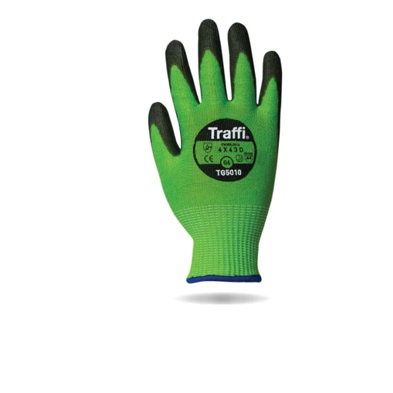 Traffi General Handling Gloves Black Green Elastane Fibreglass HPPE Nylon Polyester Steel Size 8 TG5010