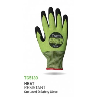 Traffi Liquid/Oil Repellent Heat Resistant Cut Level D Safety Gloves, Aramid Elastane Fibreglass TG5130 : A-TG5130-GR-7
