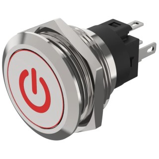 EAO 82 Series Illuminated Push Button Switch Momentary Panel Mount 22.3 mm Cutout SPDT Red LED IP65 IP67 82-6151.1A14.B002