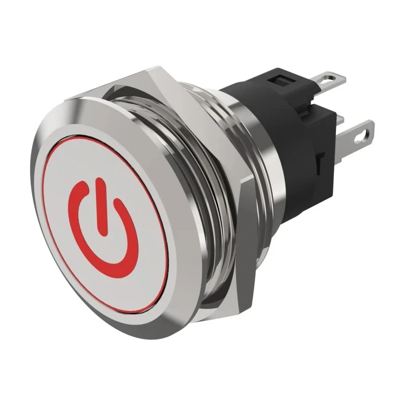 EAO 82 Series Illuminated Push Button Switch Momentary Panel Mount 22.3 mm Cutout SPDT Red LED IP65 IP67 82-6151.1A14.B002