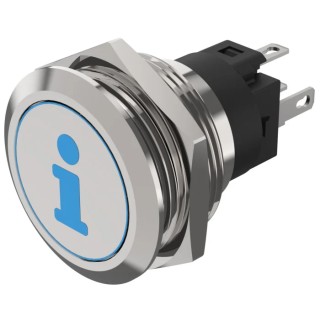 EAO 82 Series Illuminated Push Button Switch Momentary Panel 22.3 mm Cutout SPDT Blue LED IP65 IP67 240V dc 82-6151.1A24.B004