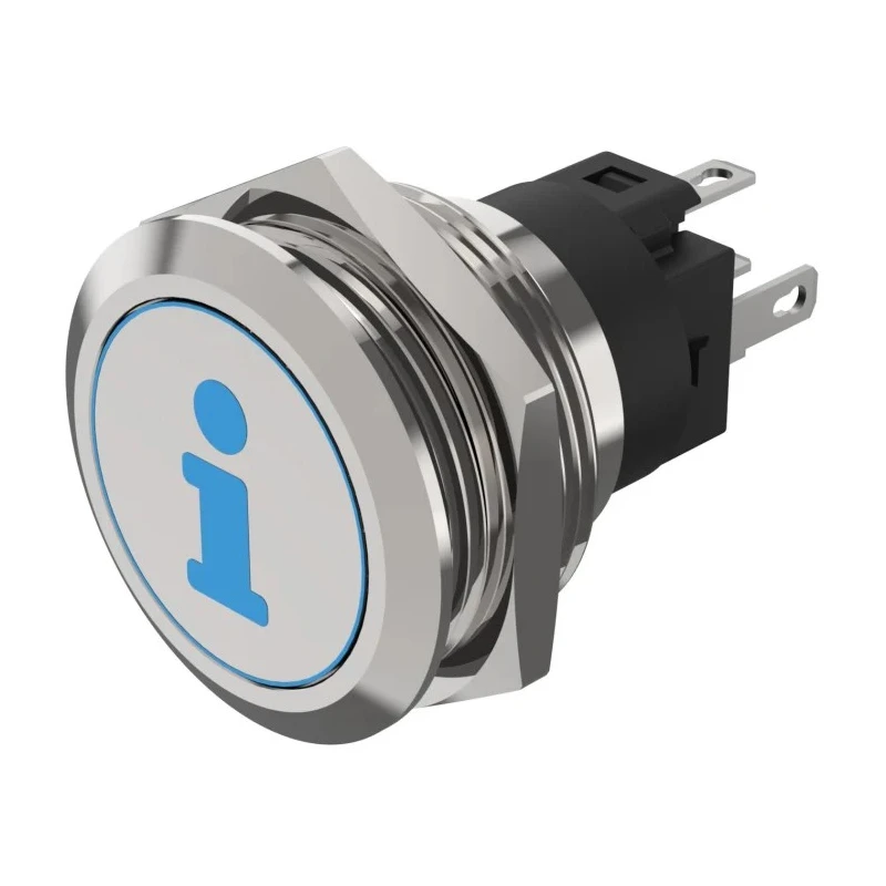 EAO 82 Series Illuminated Push Button Switch Momentary Panel 22.3 mm Cutout SPDT Blue LED IP65 IP67 240V dc 82-6151.1A24.B004