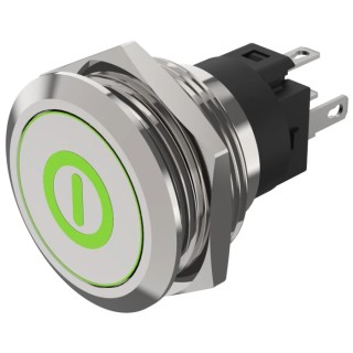 EAO Illuminated Push Button Switch, Momentary, Panel Mount, SPDT, Green LED, 22.3 mm Cutout, IP65/IP67 82-6151.1A34.B001