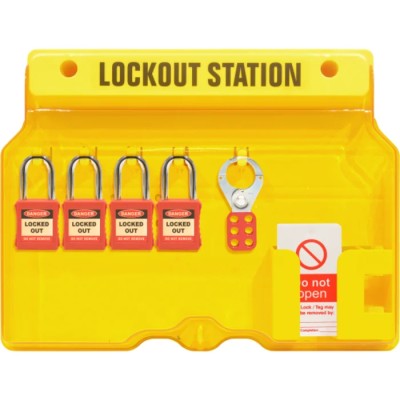 Spectrum Industrial 4 Padlock Lockout Station Yellow Vinyl Material 315mm Width 406mm Height S2205