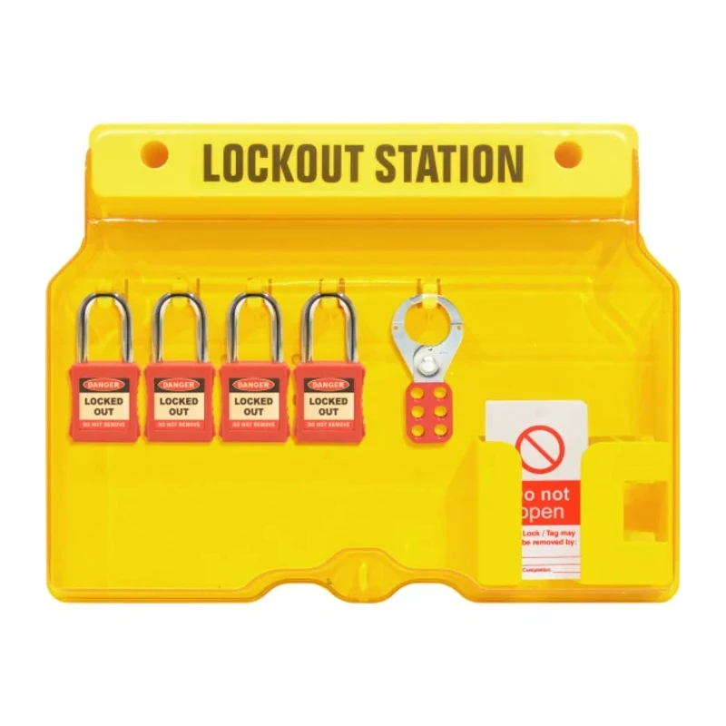Spectrum Industrial 4 Padlock Lockout Station Yellow Vinyl Material 315mm Width 406mm Height S2205