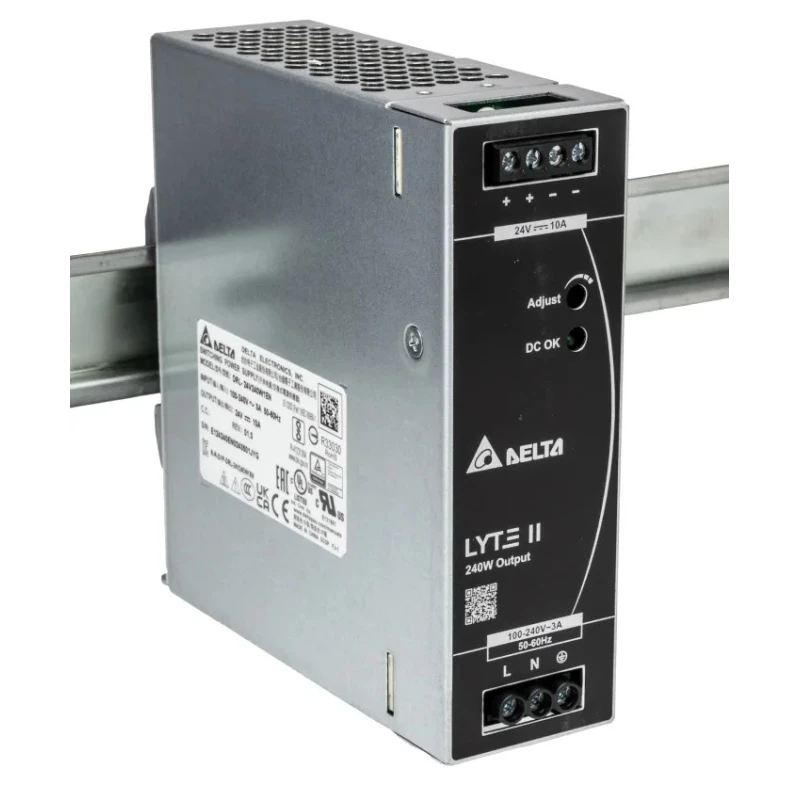 Delta Electronics DRL Switched Mode DIN Rail Power Supply 24V dc, 10 A Output, 240 W, AC Input 90 to 264V ac DRL-24V240W1EN